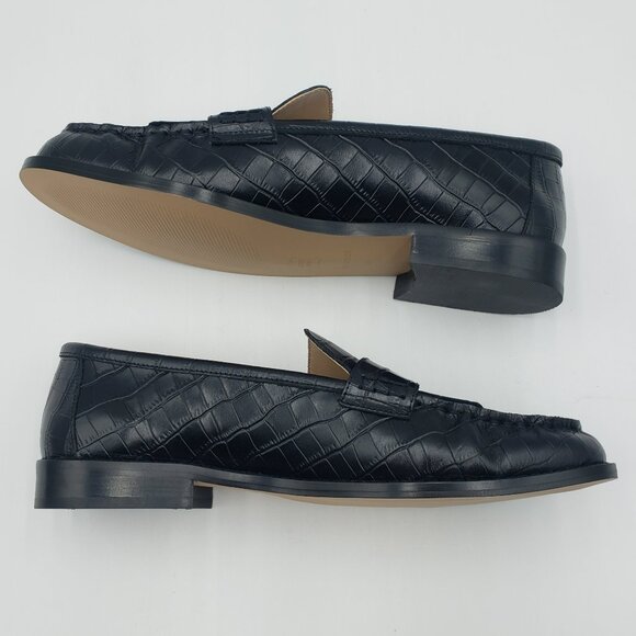 Ann Taylor Weekend Collection Black Horsebit Croco Embossed Loafers - Picture 6 of 9
